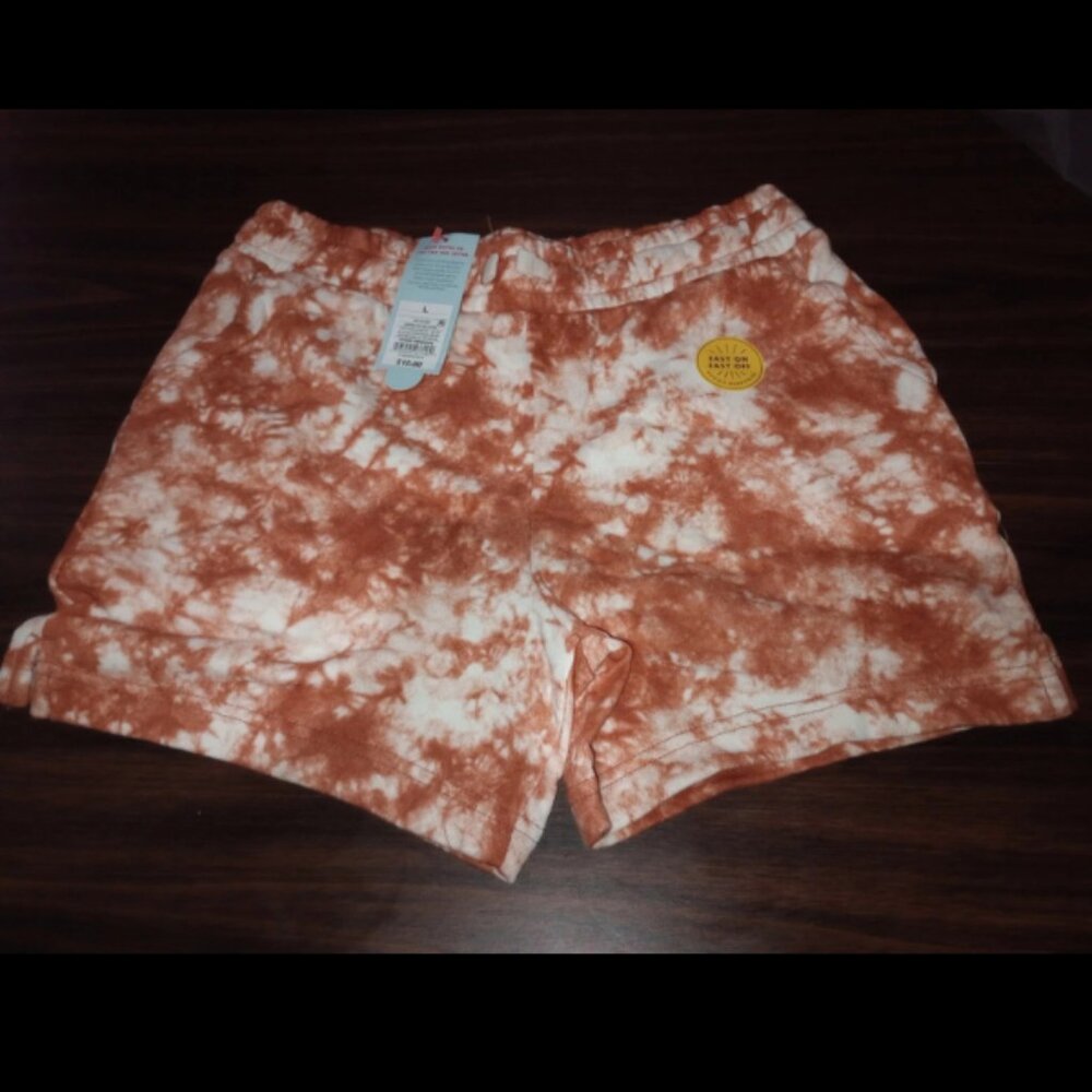 NWT Cat & Jack Girls Shorts L Tie Dye Copper Drawstring Waist Pockets Fall